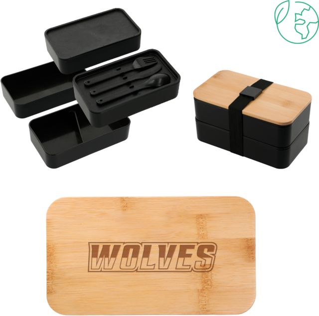 Western Connecticut Stackable Bamboo Fiber Bento Box Athletic Wordmark Engraved - ONLINE ONLY