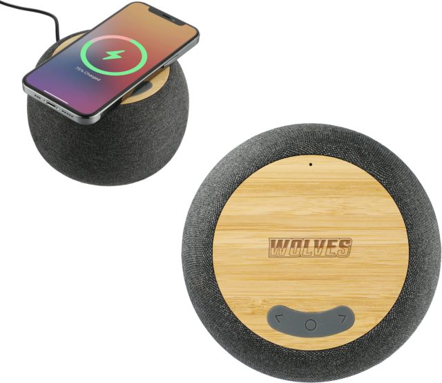 Western Connecticut Garm Fabric & Bamboo Speaker with Wireless Charging Athletic Wordmark Engraved - ONLINE ONLY
