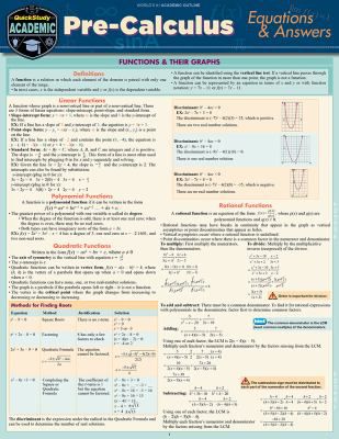 PRE-CALCULUS EQUATIONS & ANSWE